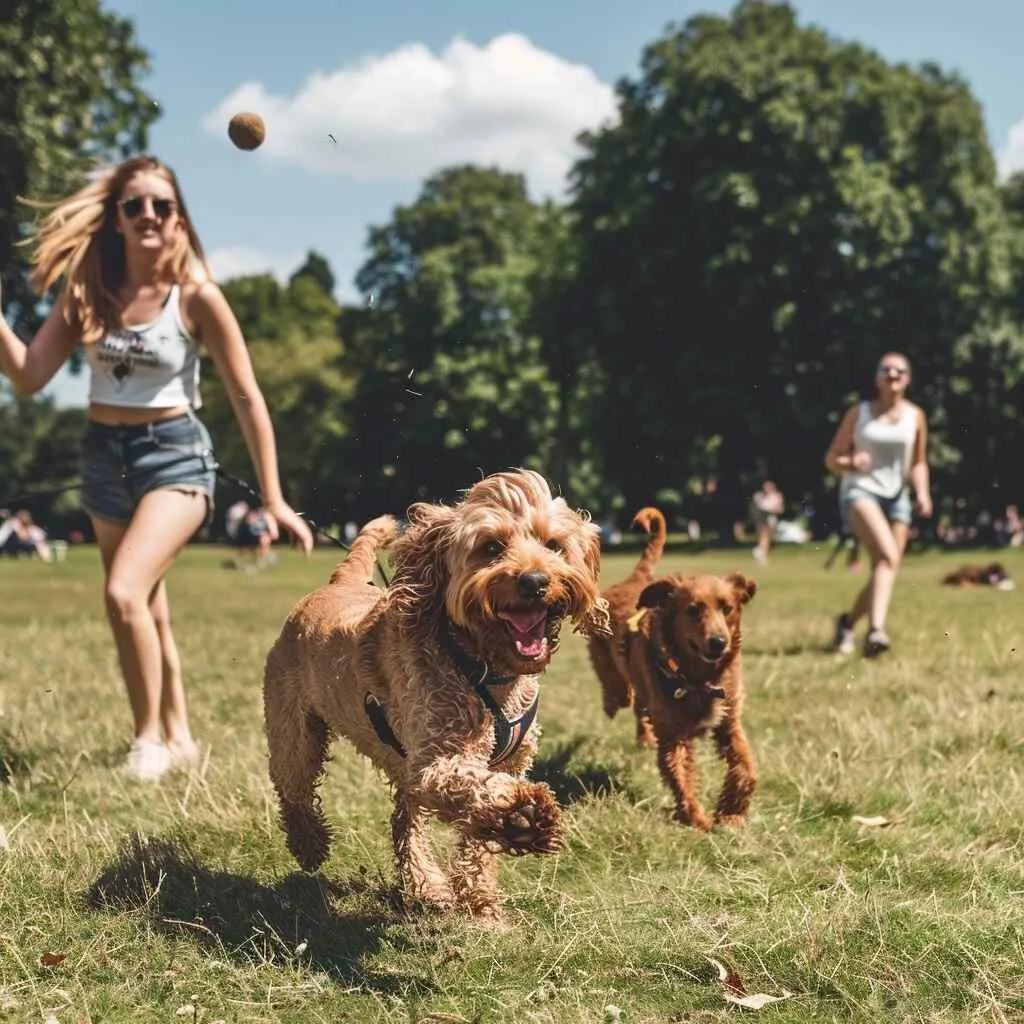 Girls playing with their dogs in dog-friendly holiday park
