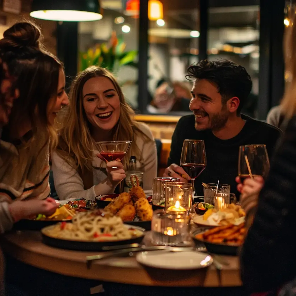 British Leisure Activities A group of friends enjoying dinner